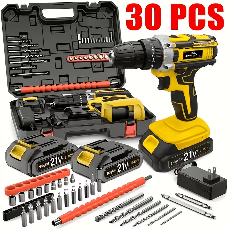 1/18/30/32/35/136/148pcs Electric Drill Tool Box Set | Rechargeable Cordless Drill Set with 2