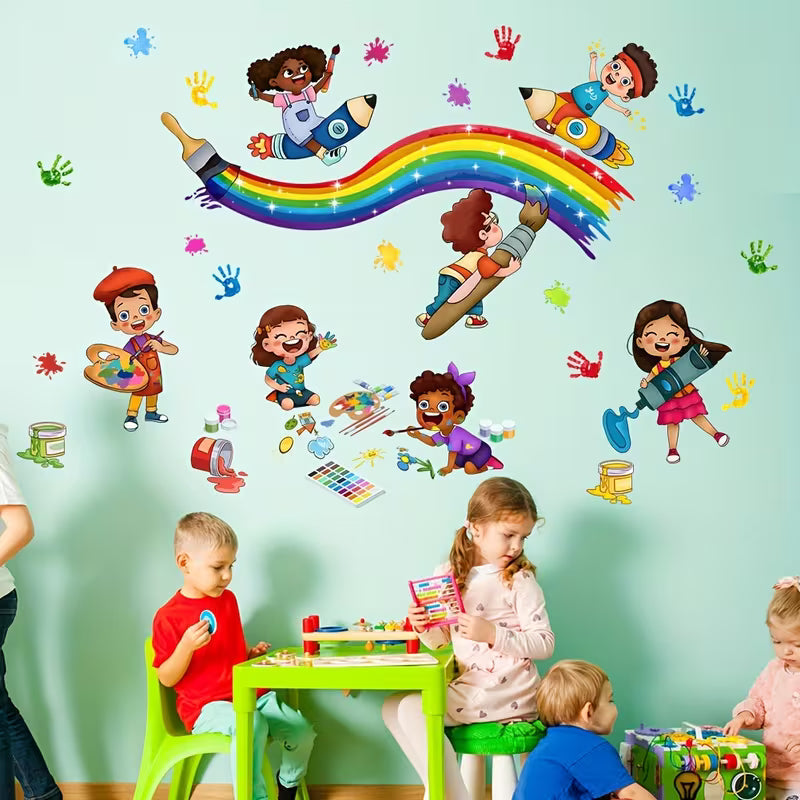Cartoon Doodle Painting Palm Print Rainbow Wall Sticker