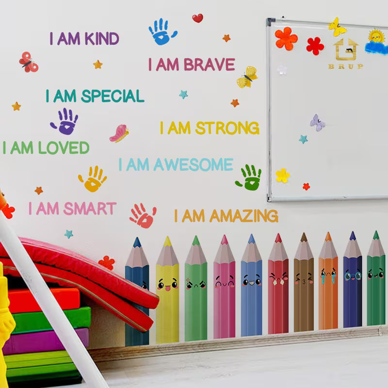 2 Sheets Cute Pencil Wall Stickers for Kids Room Decor