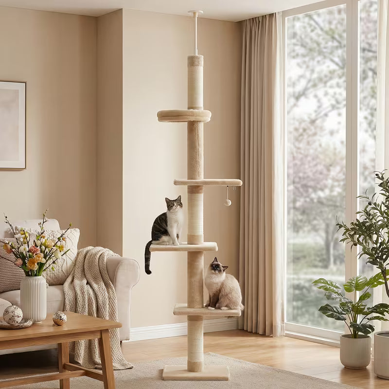90-107" Floor To Ceiling Cat Tree Tower 4, Black
