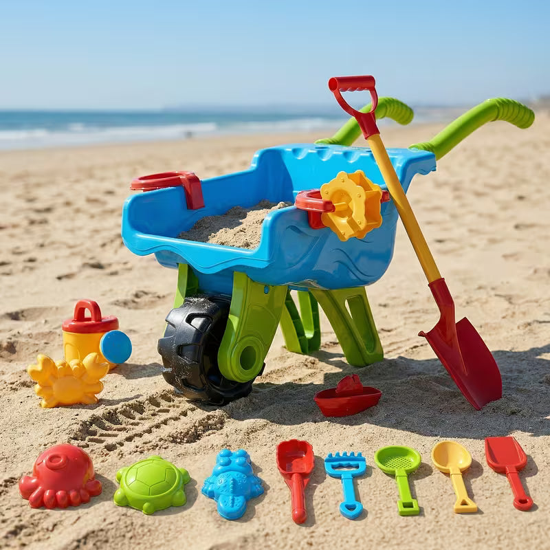 BABY HOME Outdoor Beach Wheelbarrow Cart Toy Set Includes Sand Shovel