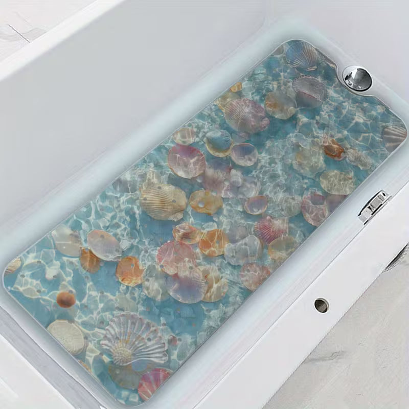 Adult Bathtub Mat Bathtub Mat Blue Seashells Pattern Non-Slip Bath Mat for Family Bathroom Tub Mat