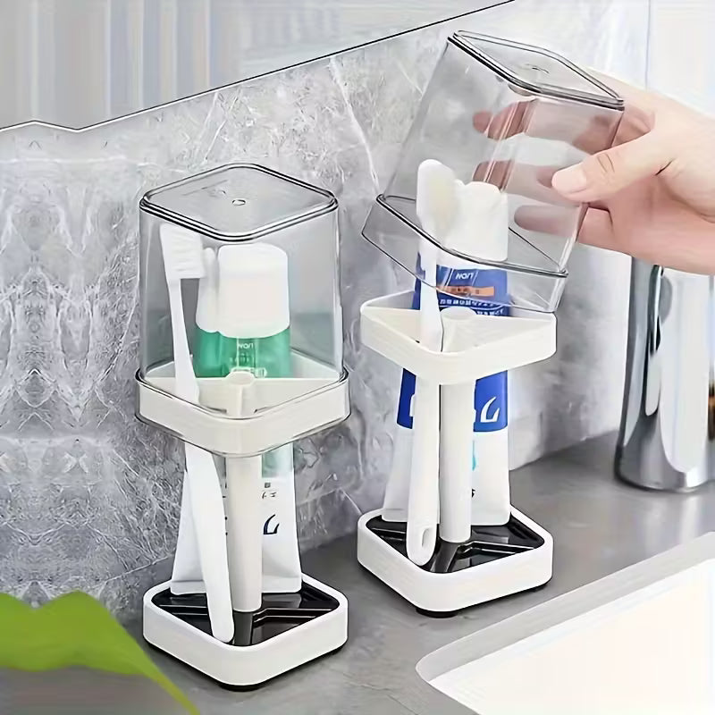 Wall-Mounted Toothbrush Holder with Rinse Cup, Large-Capacity Space-Saving Bathroom Storage