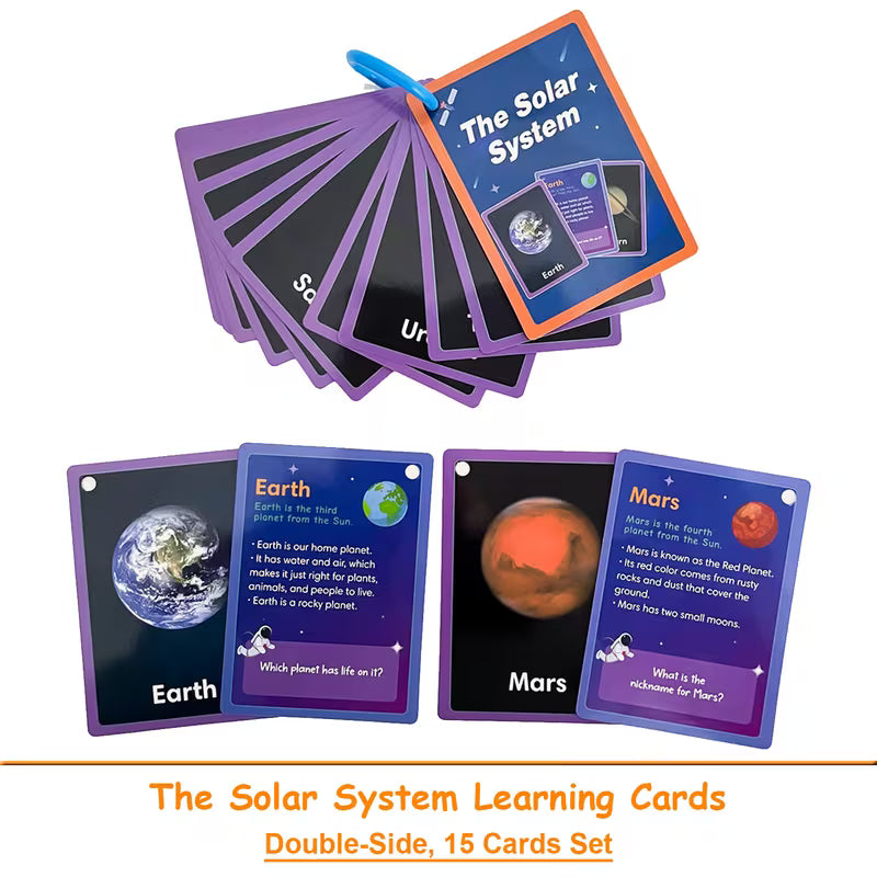 Solar System Educational Learning Cards: 15 Double-sided Teaching Tool
