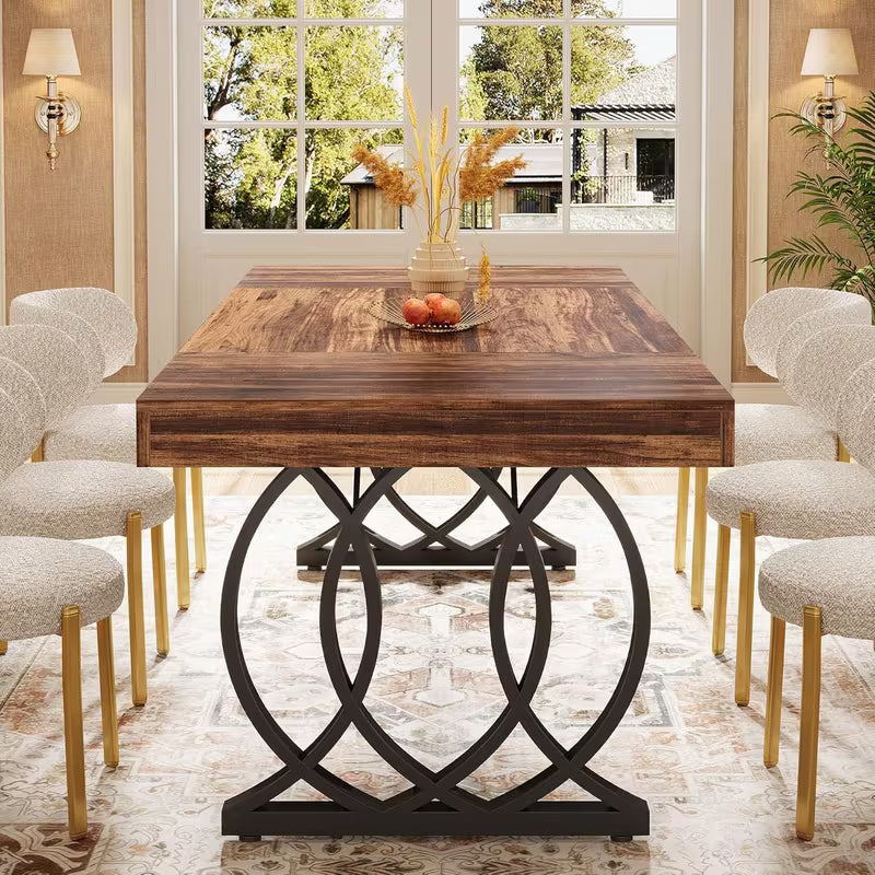 63-Inch Dining Table for 4-6, Modern Kitchen Table with Faux Marble Tabletop And Geometric Legs
