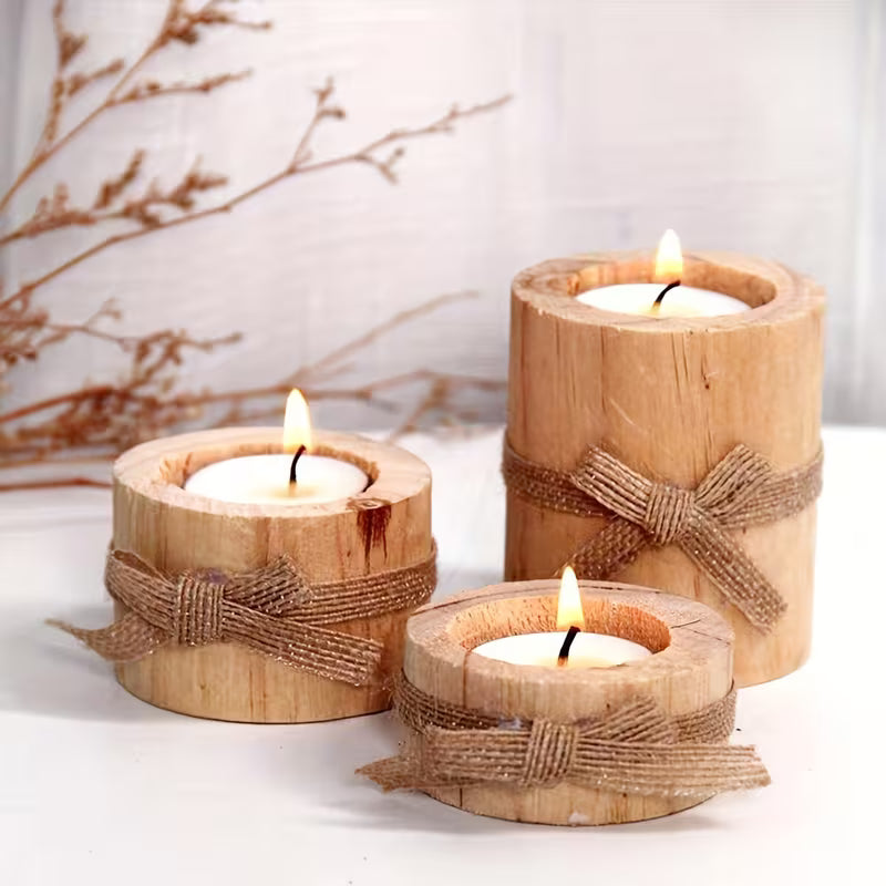 3pcs Wooden Tea Light Candle Holders, Candle Holder Ornaments for Gift, Home Decoration