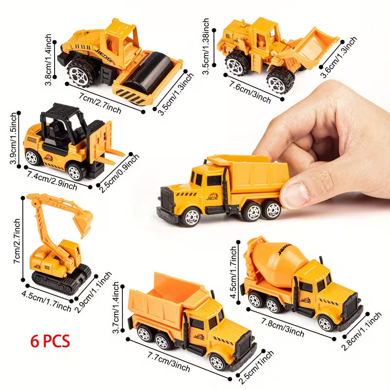 Unilabo 1pc/6pcs Alloy Small Construction Cars Vehicles, Die Cast Mini Set