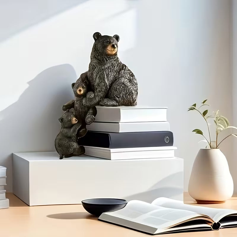 Exquisite Bear Statue, Stunning Resin Art Decor, Cute Cartoon Set, Resin