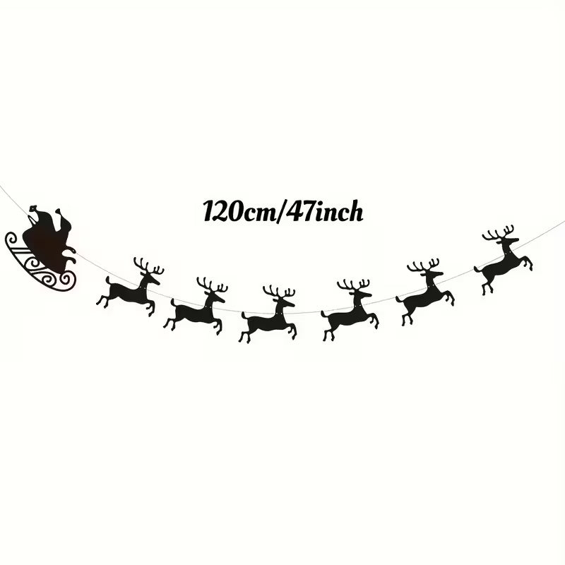 Black Felt Classic Christmas Reindeer & Santa Sleigh Garland