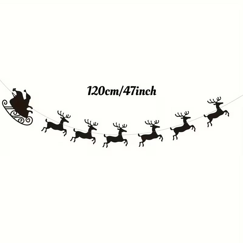 Black Felt Classic Christmas Reindeer & Santa Sleigh Garland [Festive, Black