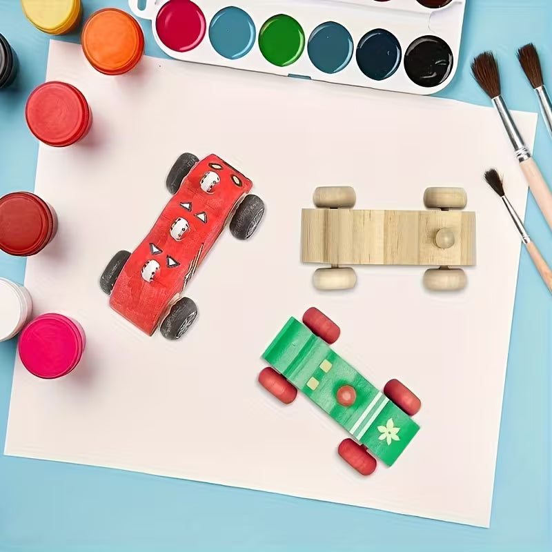12-Piece DIY Wood Car Unfinished Wooden Cars Toy Wooden Painting Blocks