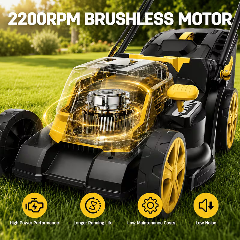 40V 19-Inch Brushless Cordless Lawn Mower, 15.59gal Grass Catcher, 6 Cutting Height Settings