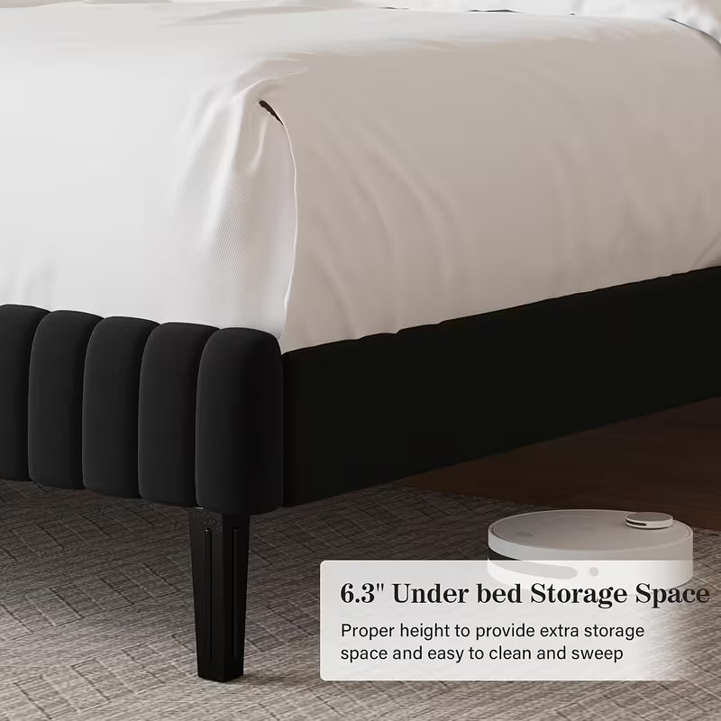 Twin Full Queen King Size Bed Frame, Velvet, Velvet, Black