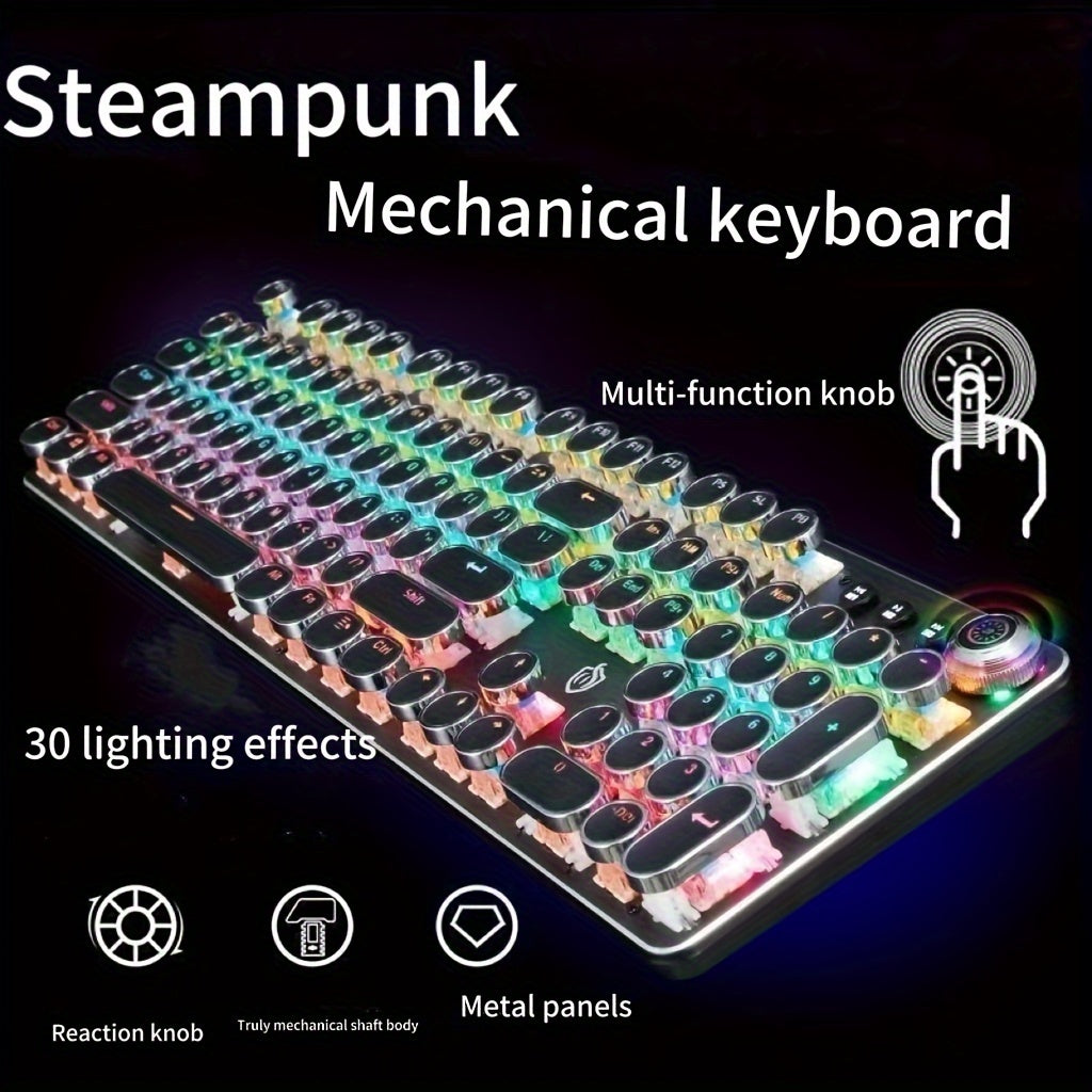 Typewriter Mechanical Keyboard Green Shaft Punk Gaming Laptop Office Wired, Green