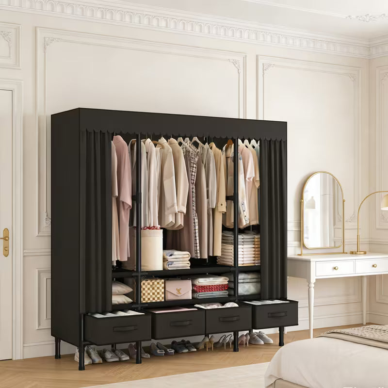 Upgraded Black Portable Closet, Metal, Black