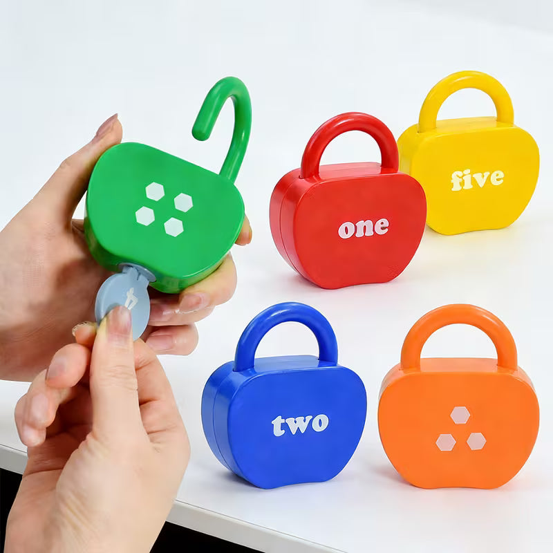 5-Piece Color Apple Shape Lock and Key Toy Kids Matching Sorting Unlock