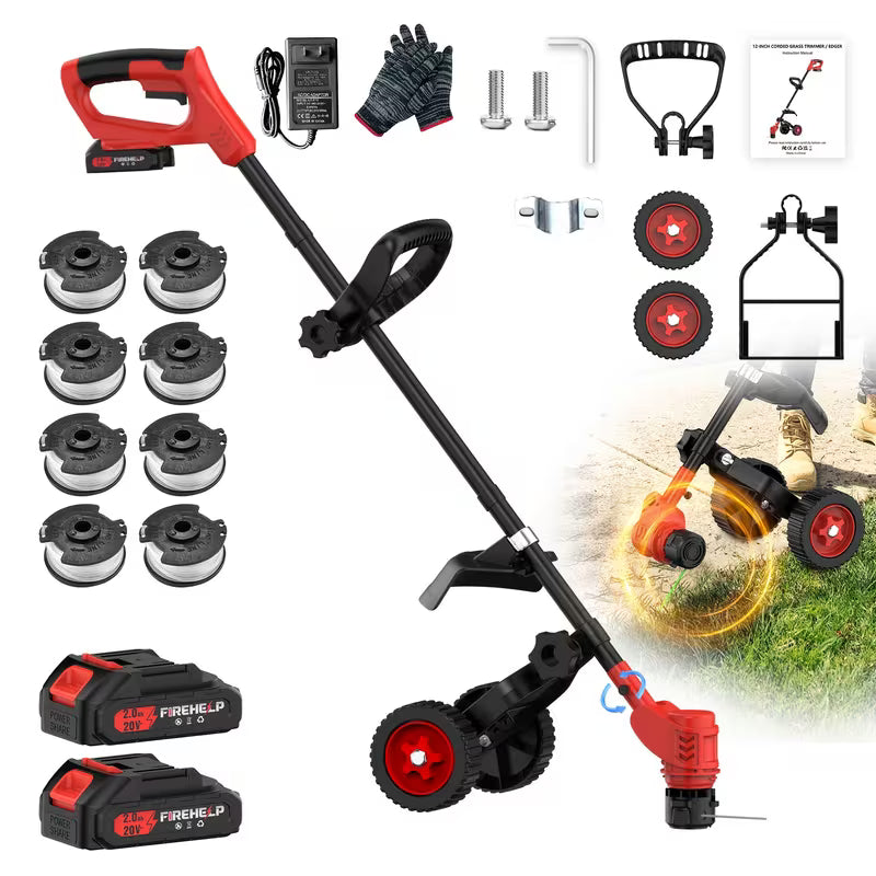 12-Inch 3-in-1 Cordless Electric Grass Trimmer 90° Rotating Head, Automatic Line Feed, 20