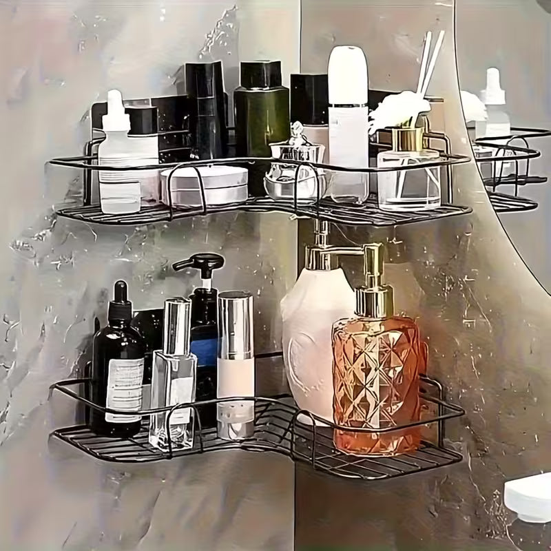 Rust-Resistant Corner Shower Rack - a Wall-Mounted Bathroom, Black