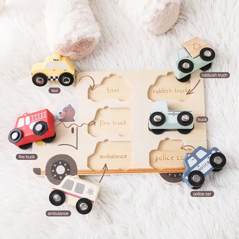 Cartoon Fun Small Car Shaped Wooden Material Shape Matching Toy