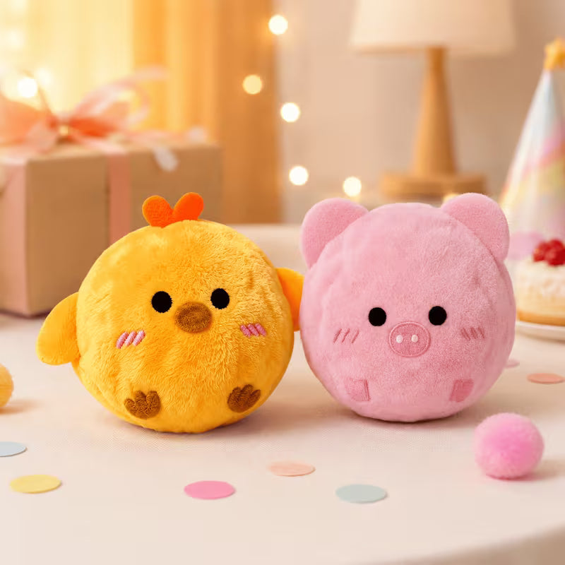 2-Pack Pet Interactive Bouncing Squeaky Toy Balls, Yellow Chick, Yellow