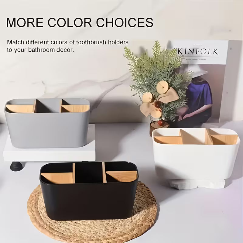 Divided Toothbrush Holder | Durable Freestanding Bathroom Storage Box for Electric