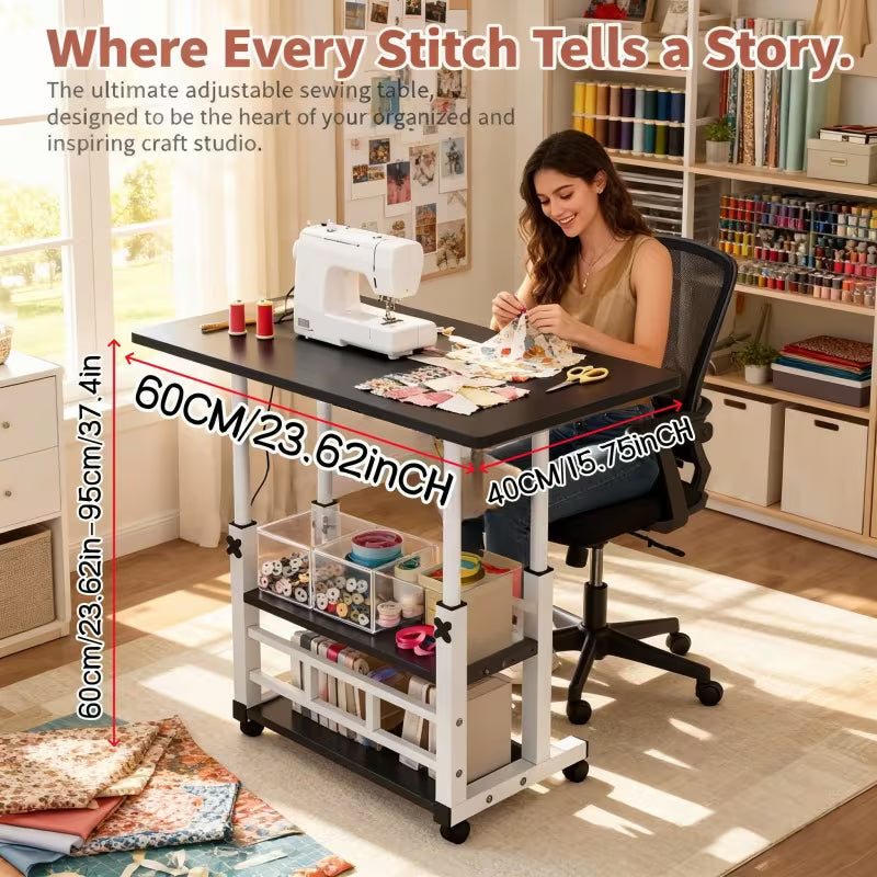Multifunctional Adjustable Height Mobile Craft Table/Storage Table- Mobile Craft Table with 4