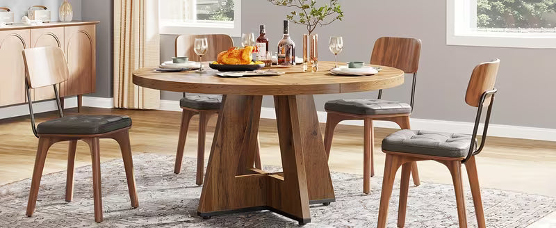 47 Inch Farmhouse Dining Table, Rustic Round Dinner Table for 4