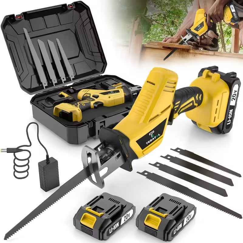 Newly Upgraded Electric Reciprocating Saw, Wireless HandSaw with LED Light and Safety Lock