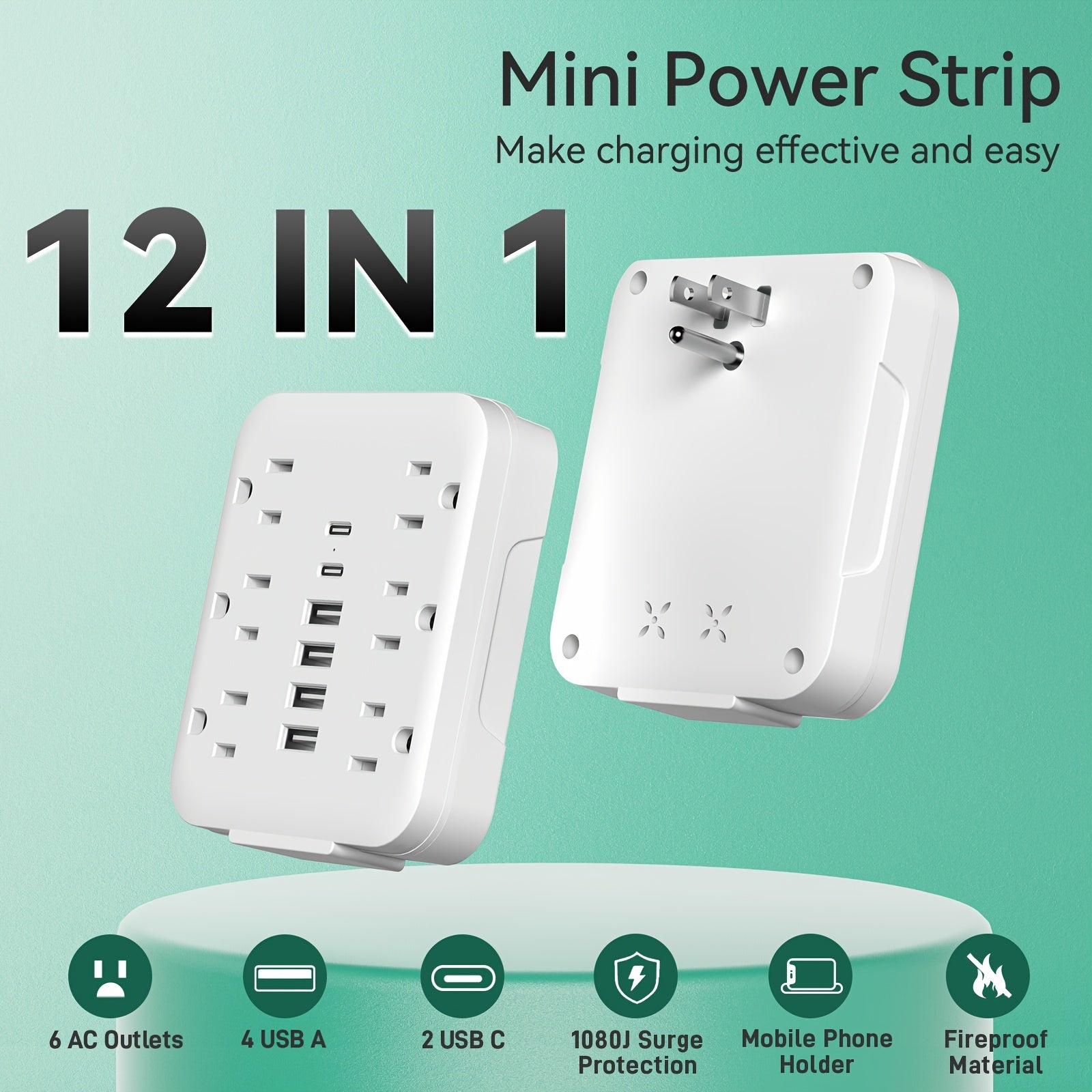 Wall Charger Power Strip - 6 Outlets Extender