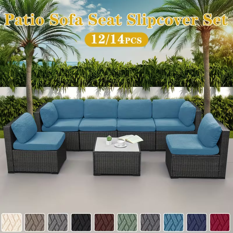 T-Type Jacquard Outdoor Sofa Cushion Cover Set, Backrest Cover +