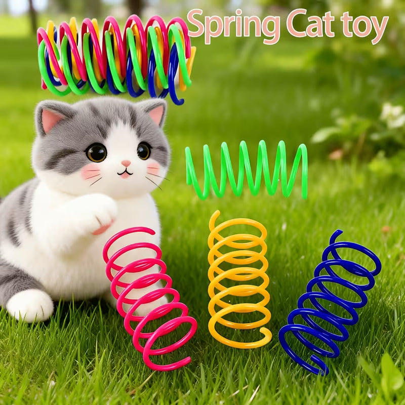 Random Mixed Color Retractable Plastic Spring Cat Toy Set, Plastic