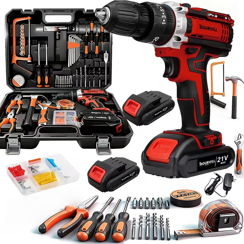 Tool Set - 127/27pcs Electric Drill Bit Set. Lithium-Ion Battery Rechargeable Drill
