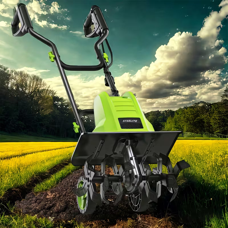 Deli Steelite 14" Corded Electric Tiller & Cultivator - 10-Amp Powerful Motor, 4 Steel Tines