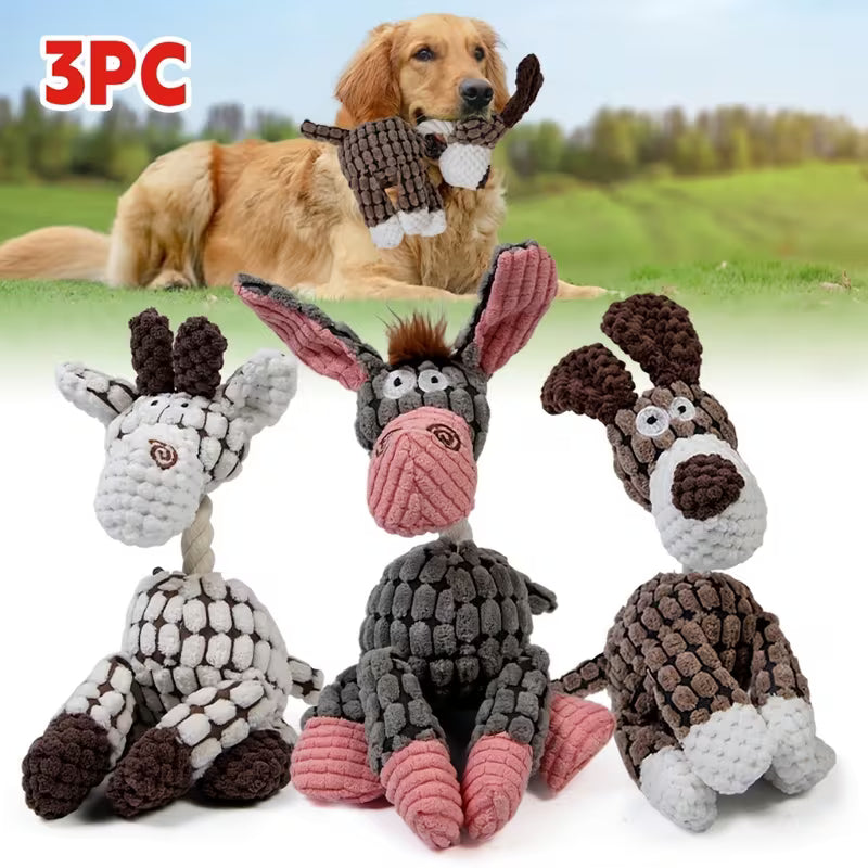Dailyppuppy 3pcs/1pc Dog Soft Squeaky Plush Toy Set