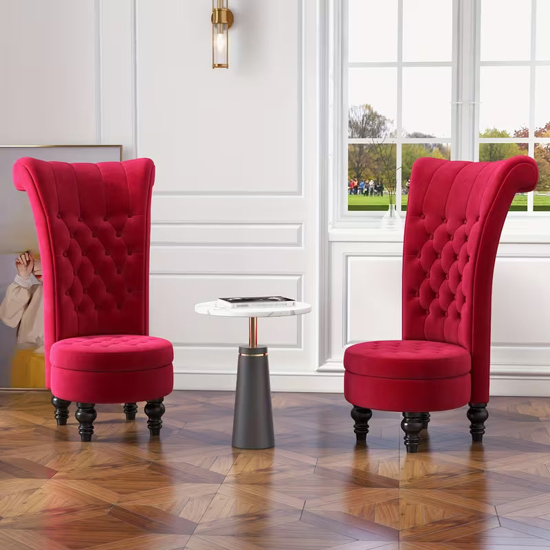 Royal High Back Chair, Velvet Armless Accent Chair with Button-Tufted & Rubberwood Legs