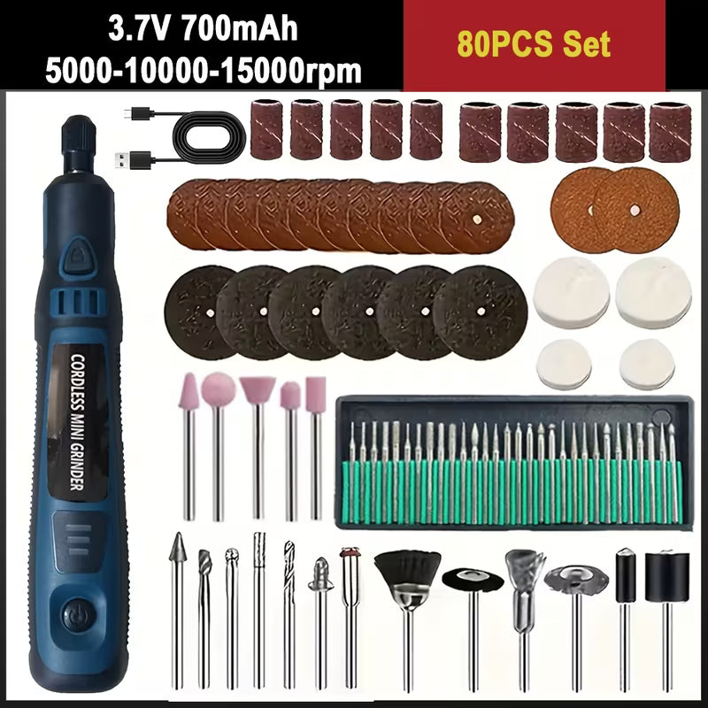 Cordless Compact Electric Grinder Micro Rotary Tool Set Portable Handheld 3.7V 700mAh USB