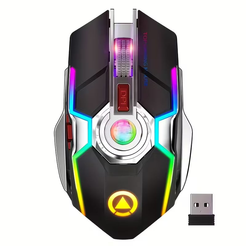 Silver Carving Rechargeable Wireless Mouse Silent Quiet Office Gaming Desktop, Silver