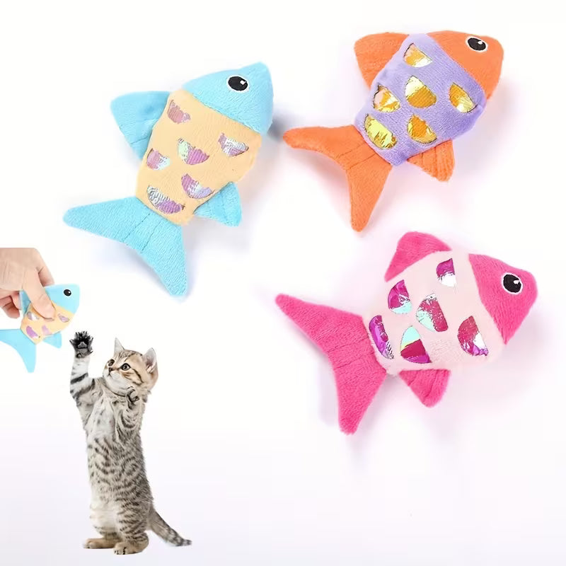 Pet Cat Toys, Crinkle Paper, Plush Fish, Pet