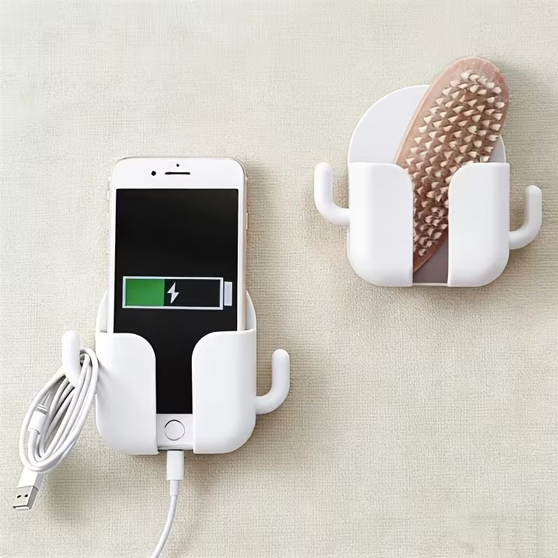 No-Drill Adhesive Wall Mounts - Stylish White Plastic Set, Plastic, White
