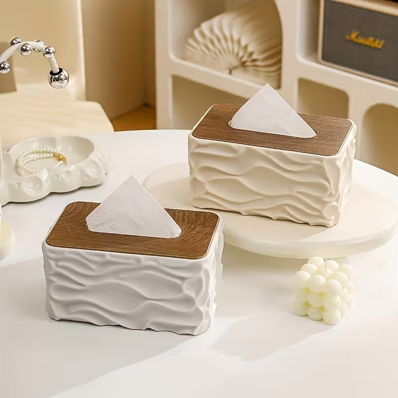 1pc ZXF Modern Minimalist Large Tissue Box Holder with Polished Brown Lid - Square Plastic