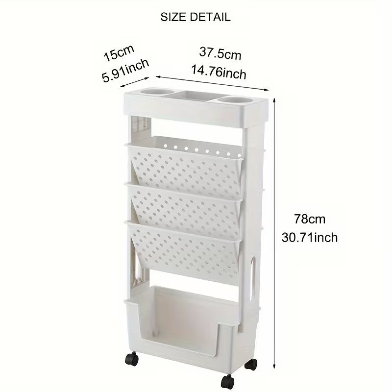 1pc Five Levels Movable Bookshelf Shelf, Desk Side Bookshelf, Floor Desk Small Cart, Book