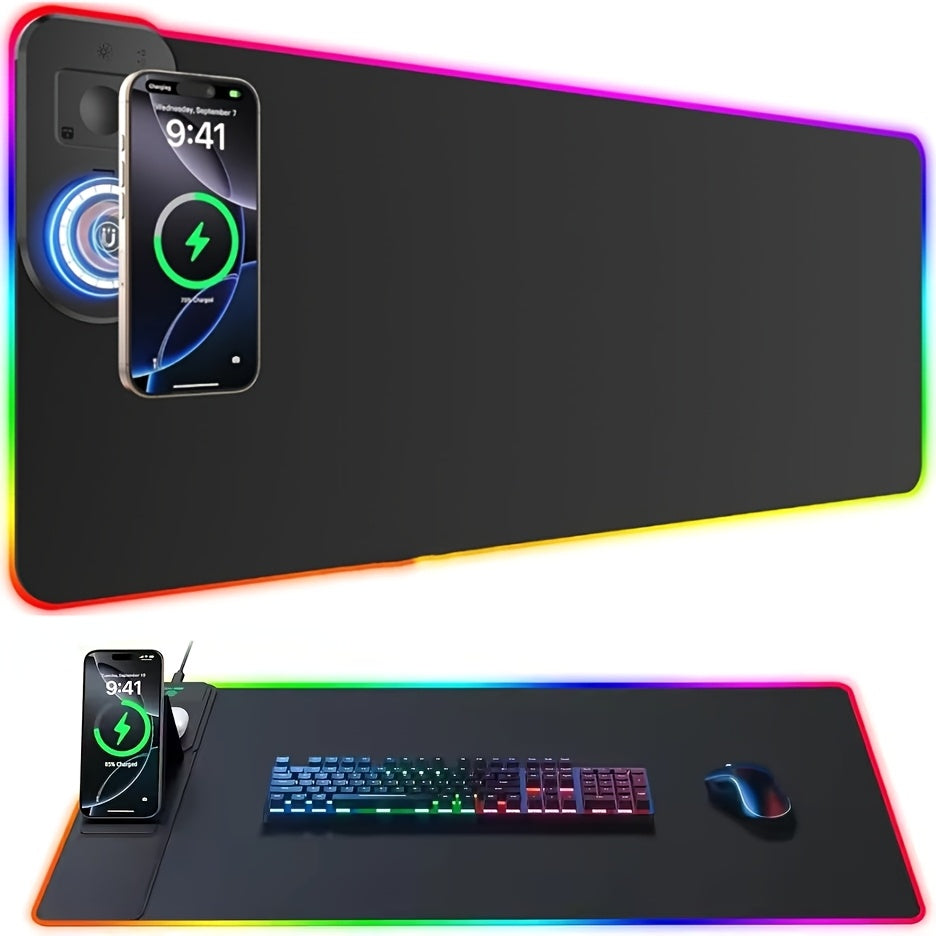 RGB Gaming Mouse Pad, Wireless Charging Desk Pad, Anti-slip