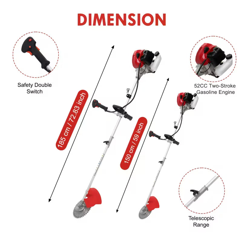 4-In-1 Gas Weed Eater 58Cc 2-Stroke, Gas Powered Grass Trimmer And Brush Cutter