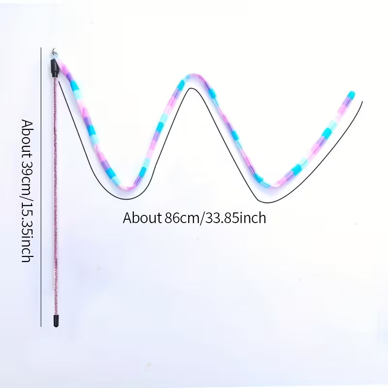 Cat Toy Rainbow Striped Teaser Wand, Random Color
