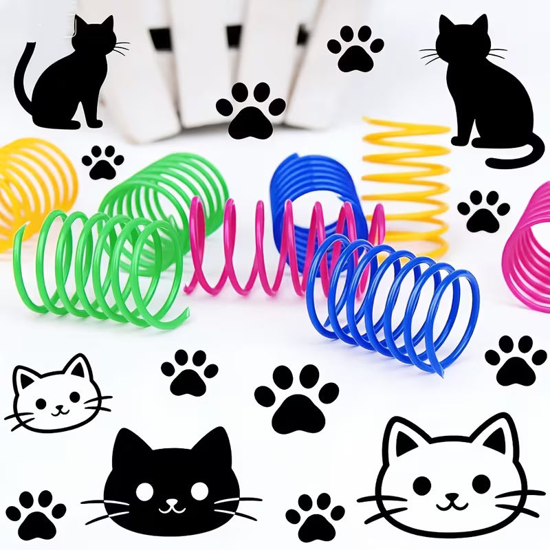 Random Mixed Color Retractable Plastic Spring Cat Toy Set, Plastic