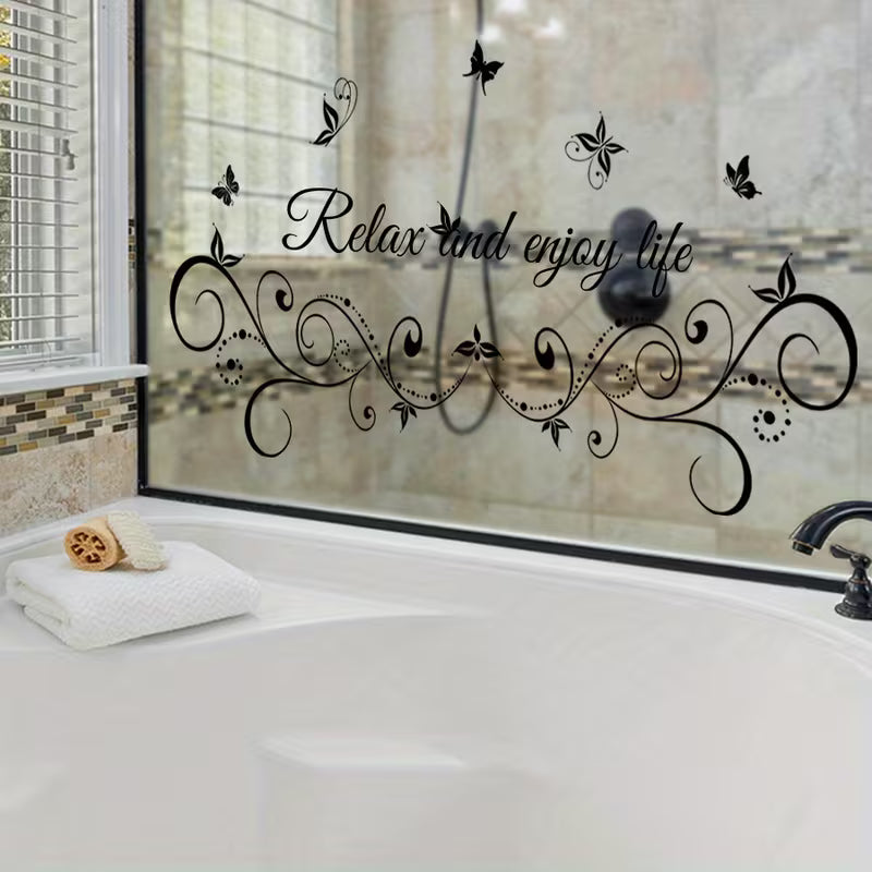 BRUP Relax and Enjoy Life Wall Decal with Black Butterflies & Florals - Waterproof Peel &