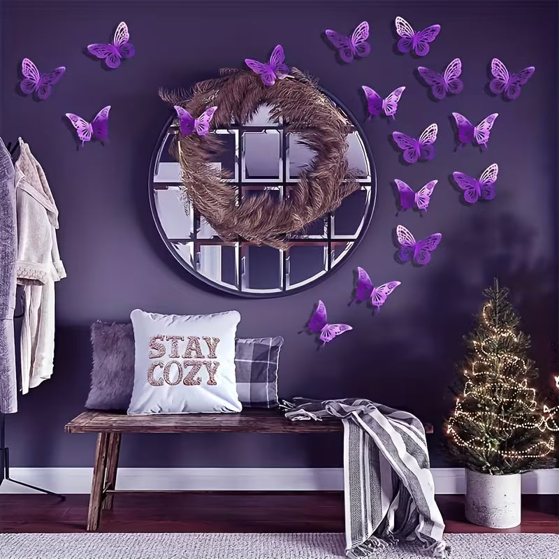 30pcs Purple Butterfly Wall Stickers - 2 Styles, 3 Sizes, Removable Self-Adhesive Decorative Decals