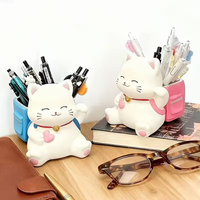 A 1pc Anime Lucky Cat Pen Holder And Storage Container, a Cute Lucky Statue, a Great Office