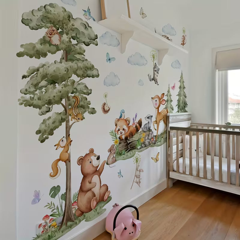 A Set of 3pcs, 11.81*35.43inch Each, Forest Tree Cloud Plum Blossom Deer Rabbit Animal Wall
