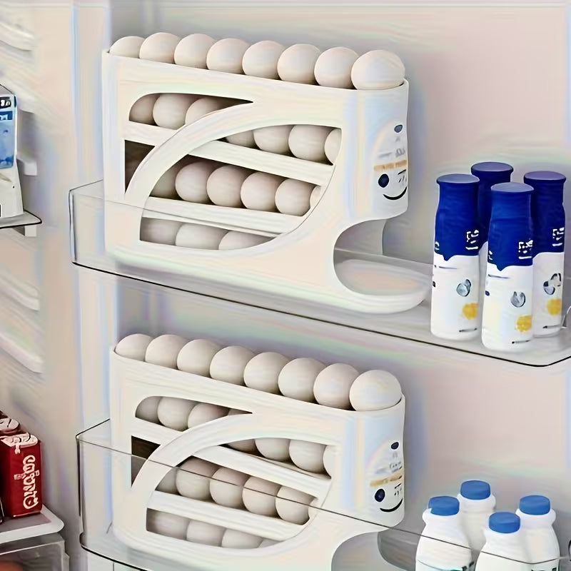 4-layer Rolling Egg Rack - Space Saving Side Door Design, Can Accommodate 30 Eggs, Smooth